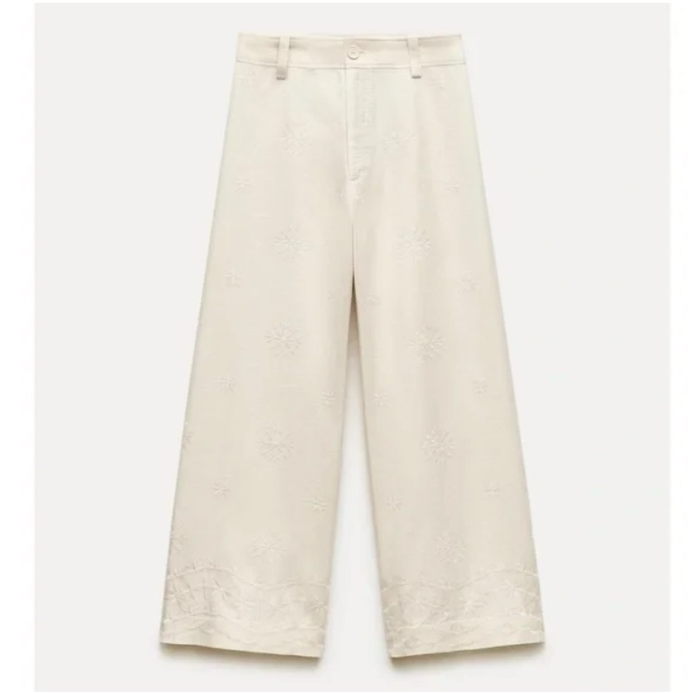 Zara Embroidered Wide Leg Trouser Pants